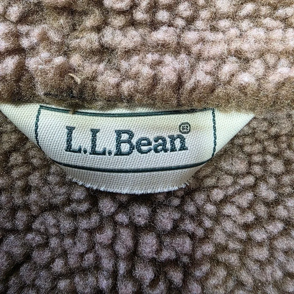 LL Bean Womens Medium Petite Faux‎ Suede Sherpa Lined Hooded Toggle Jacket Brown